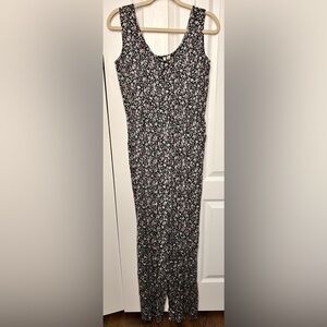 LC Lauren Conrad Women’s Black Floral Sleeveless Jumpsuit Size 10 Pockets Rayon